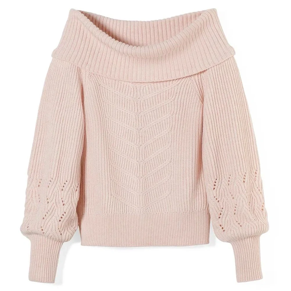 WHBM BLUSH OFF-THE-SHOULDER CABLE KNIT SWEATER - Picture 2 of 12